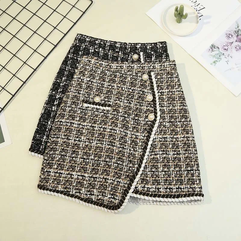 Irregular Plaid Pencil Skirt Women 2021 Irregular Lattice High Waist Mini Skirt Autumn Spring Mini Skirt with Lined Christmas leggings butterfly thickened warm fleece lined high waist leggings in gray size xl