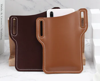 

PU Leather Waist Bag Mobile Phone Bag Outdoor Waist Mobile Phone Bag Anti-fall Mobile Phone Cover Sports and Leisure Men