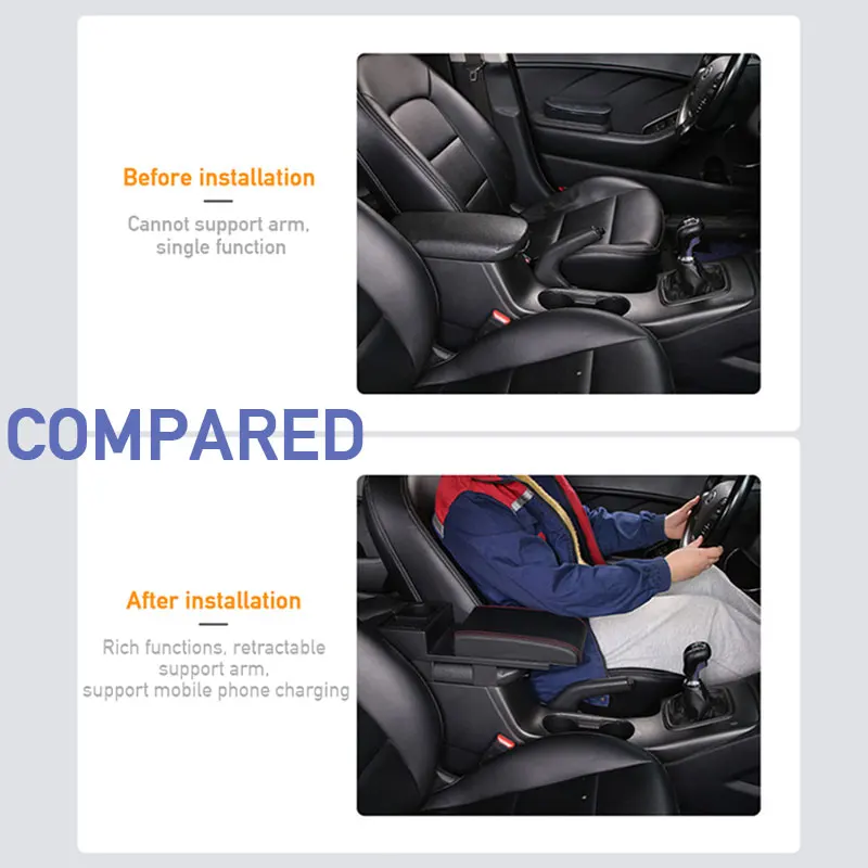 EMIGOS Scatola Bracciolo Universale per Auto Poggiagomito Estensione Bracciolo Console Organizer per Riporre Oggetti Supporto Gomito Regolabile in Altezza (Color : B