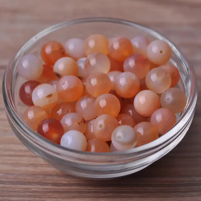 Round 4mm 6mm 8mm 10mm 12mm Natural Stone Rock Loose Spacer Beads lot for Bracelet Jewelry Making Findings DIY Crafts Orange Agate