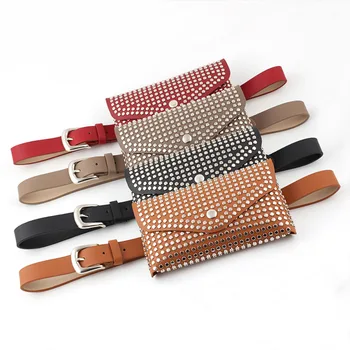 

New Fashion Rivets Waist Bags Luxury Designer Women Pu Leather Small Chest Bag Fanny Pack Ladies Purse Phone Pouch Punk Belt Bag