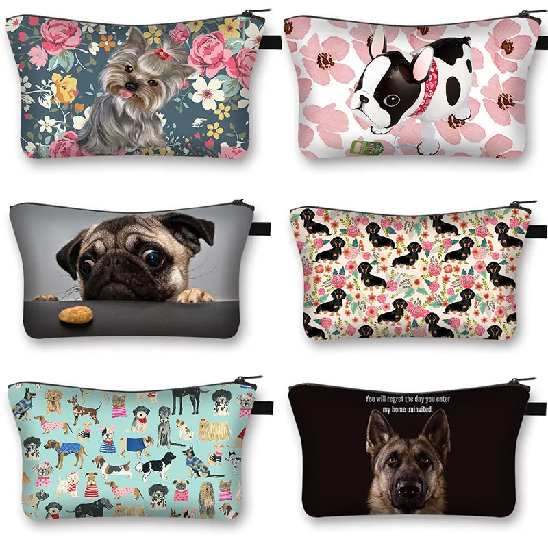 Bolsa de cosméticos con estampado 3D para perros y niñas, bolsa de almacenamiento de cosméticos con estampado 3D de pastor alemán Boston Terrier