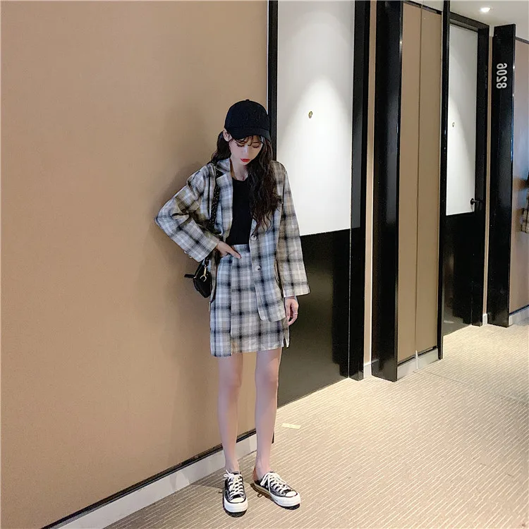 Контроль 5~ фотосессия Цена нетто~ Повседневный хлопковый льняной клетчатый костюм в студенческом стиле+ Универсальная трапециевидная юбка