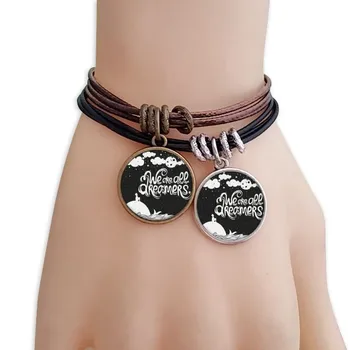

We Are Dreamers Black White Quote Bracelet Double Leather Rope Wristband Couple Set