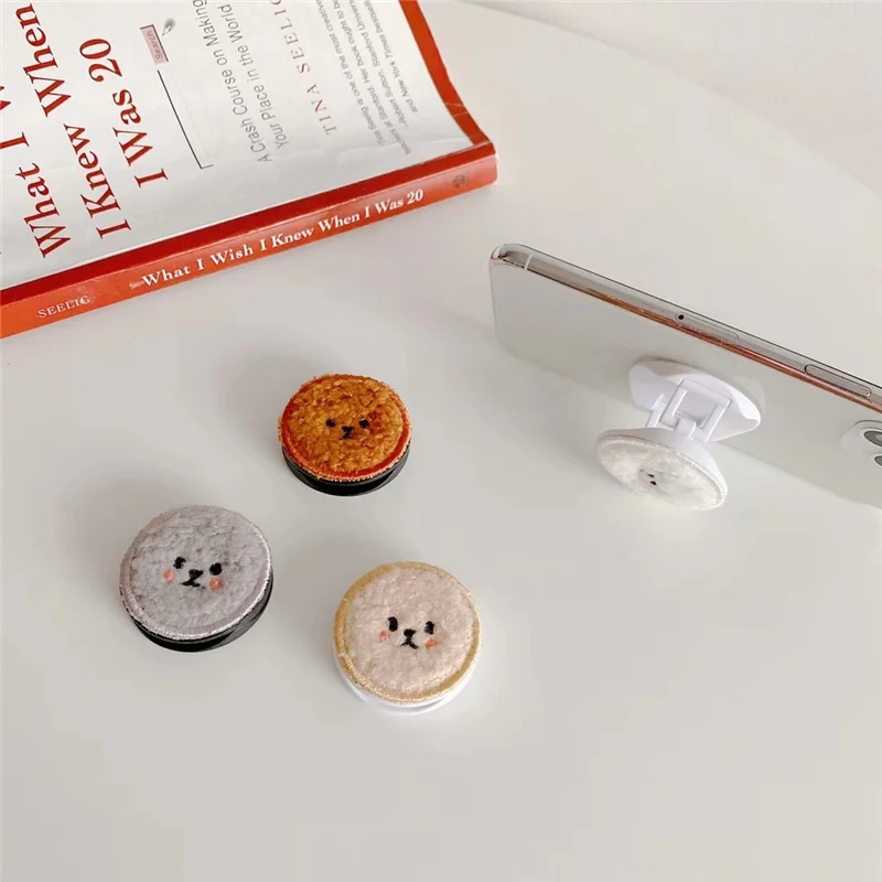 Fuzzy Cloth Fabirc Cute Folding Stand For Mobile phone Holder For Huawei For Samsung Phone Case Funny Cartoon Dog Grip Kichstand