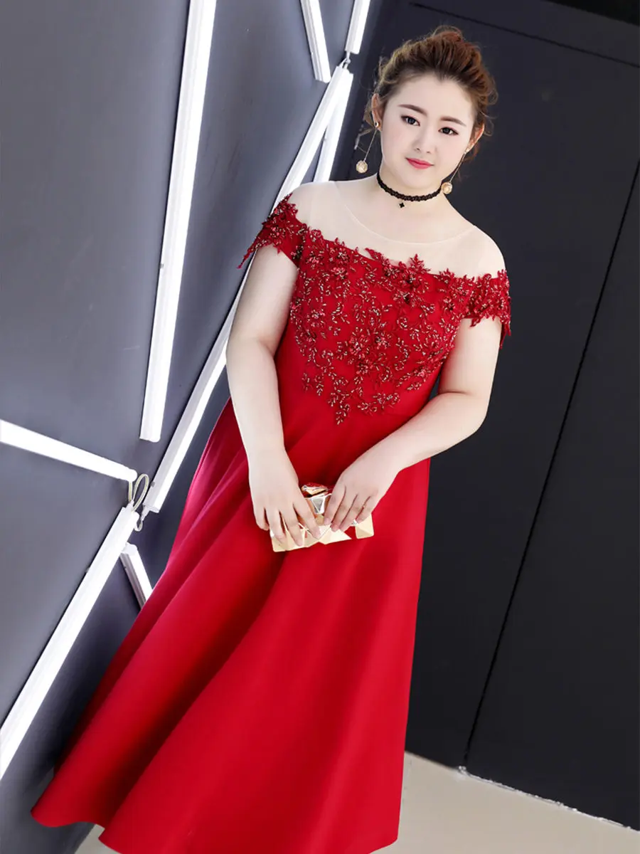 Вечерние платья Украшенные бисером короткий рукав o-образный вырез Vestidos De Gala T534 размера плюс платья женские вечерние бордовые элегантные платья для выпускного вечера