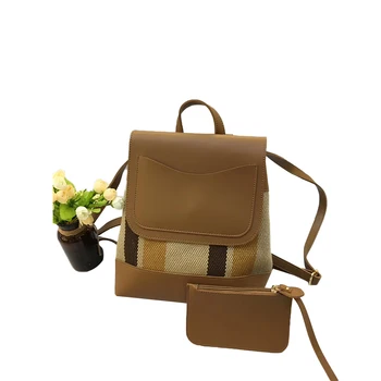 

Women Shoulder Bags Backpack Striped Women Casual Street Fashion Deaign Backpacks Silt Pockets Zipper Teenager School Bags