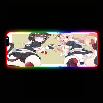 

Cat Girl Anime Large Gaming Mouse Pad RGB XXL Computer Mat LED Backlit Mat Speed Mause Carpet Desk Mat for CSGO Keyboard PC Pad