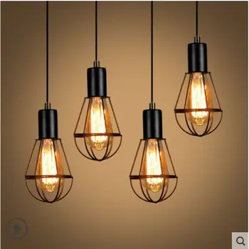 

Wrought iron bulb shade for retro bedroom living room dining room balcony balcony industrial wind LED 220v LED wrought iron chan