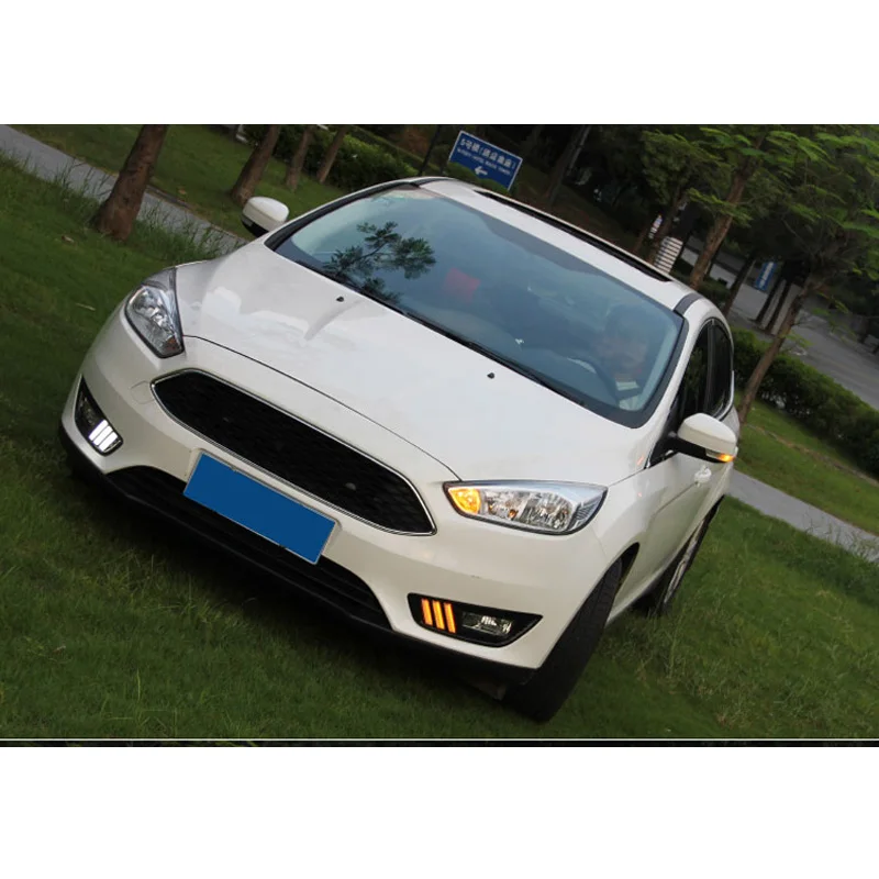 2PCS Car LED Daytime Running Light For Ford Focus 3 MK3 2015 2016 2017 2018 Led DRL Yellow Turn Signal Function Waterproof 12V