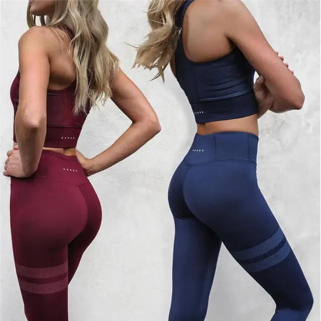 US $12.20 Solid Gym Clothing Sport set Female Yoga Set Running Leggings Sport Women Fitness Top Sports Suit S