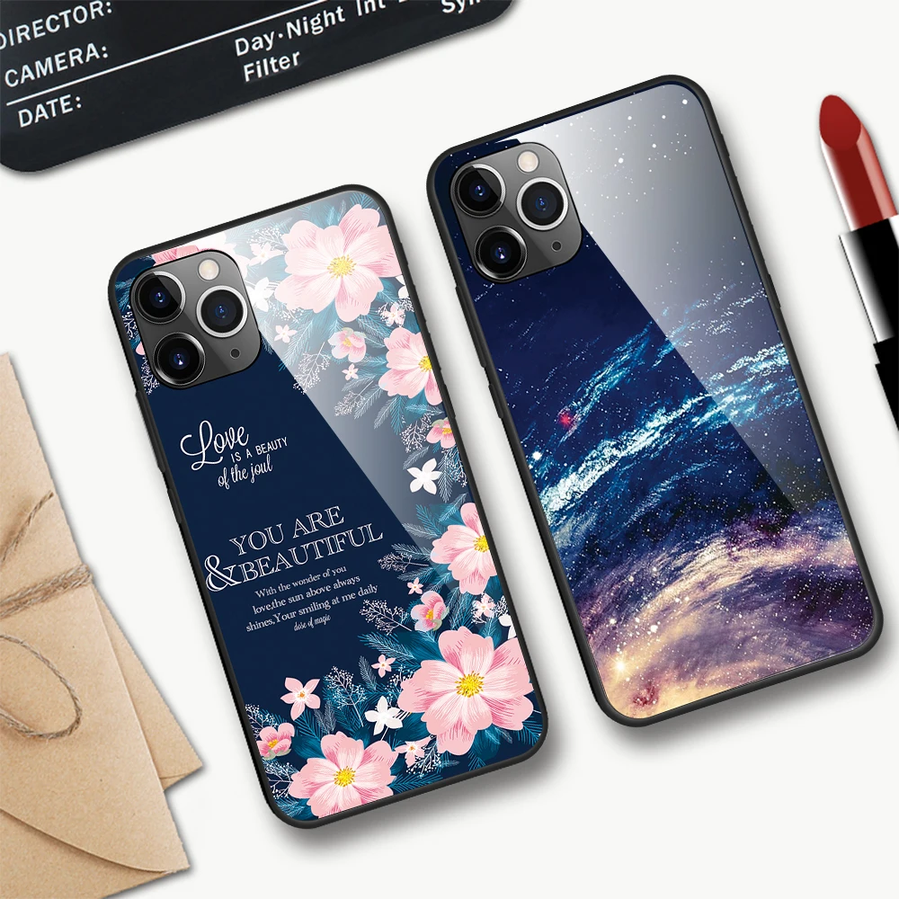 Чехол из закаленного стекла для iPhone 11 Pro Max мягкий силиконовый чехол с рисунком XS XR
