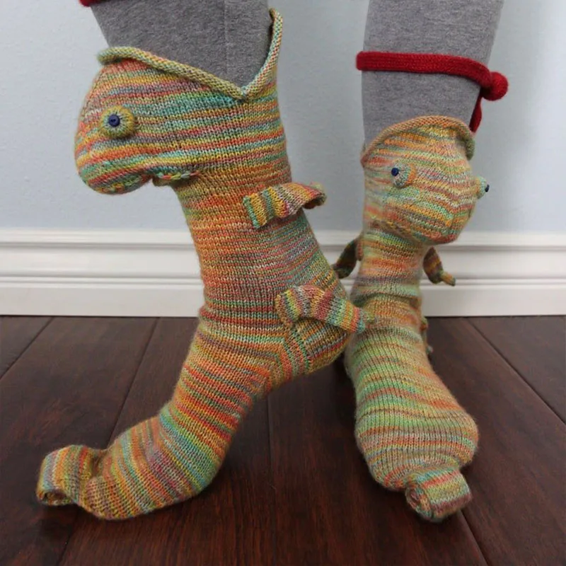Christmas Stockings Shark Fish Chameleon Crocodile Knit Cute Unisex Novelty Winter Warm Floor Knitting Gifts for Woman Man christmas stockings sushi socks