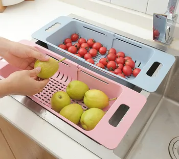 

Plastic Retractable Vegetable Fruit Washing Drain Basket Over Sink Drain Rack Colanders Strainer Drying Rack Kicthen Storage