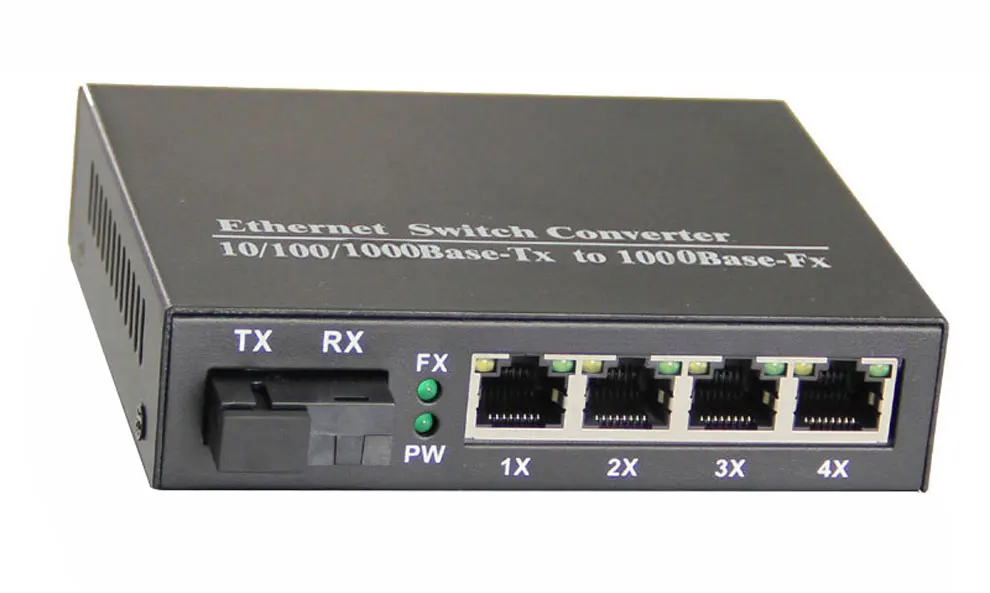 Гигабитный Ethernet коммутатор VLAN Ethernet волоконно-оптический медиаконвертер одномодовый 4 RJ45 1 волоконный порт 10/100/1000 м