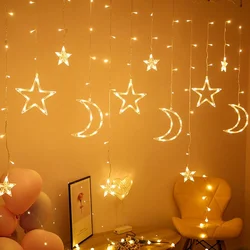 EU Plug Moon Star LED Fairy String Light Garland EID Mubarak Ramadan Decoration Christmas Holiday Lighting Wedding Party