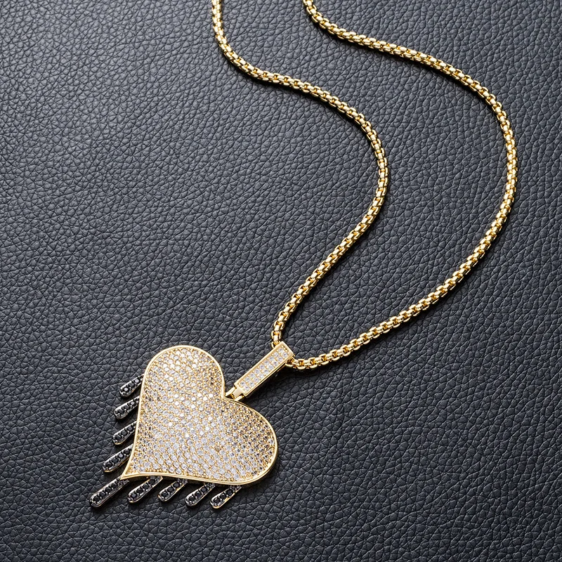 

Hip Hop Micro Paved AAA Cubic Zirconia Bling Ice Out Hot Heart Pendants Necklace for Men Rapper Jewelry Gold Color