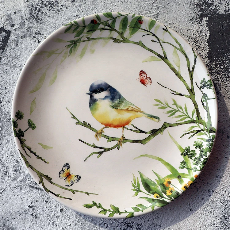 1Pcs 8 inch Christmas cartoon animal round ceramic plate tableware sashimi plate sushi snack cake steak salad storage flat plate