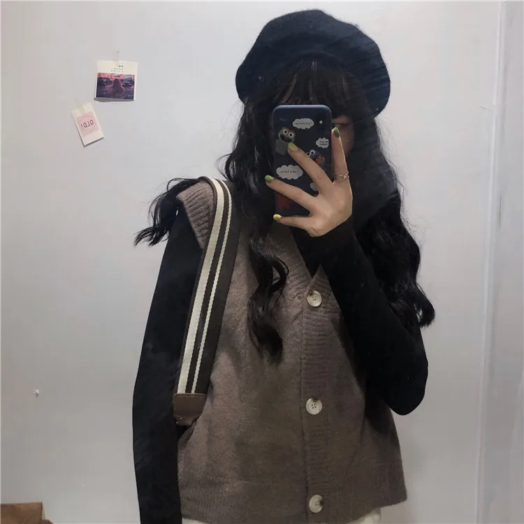 Autumn Women Solid Color Sweater Cardigan Vest Loose Wearing A Small Korean New Knitted Cardigan Single-breasted Women Vest