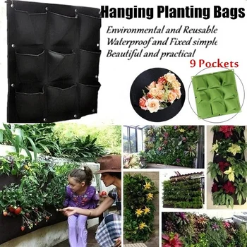 

9 Pocket Vertical Greening Hanging Wall Garden Planting Bags Wall Planter