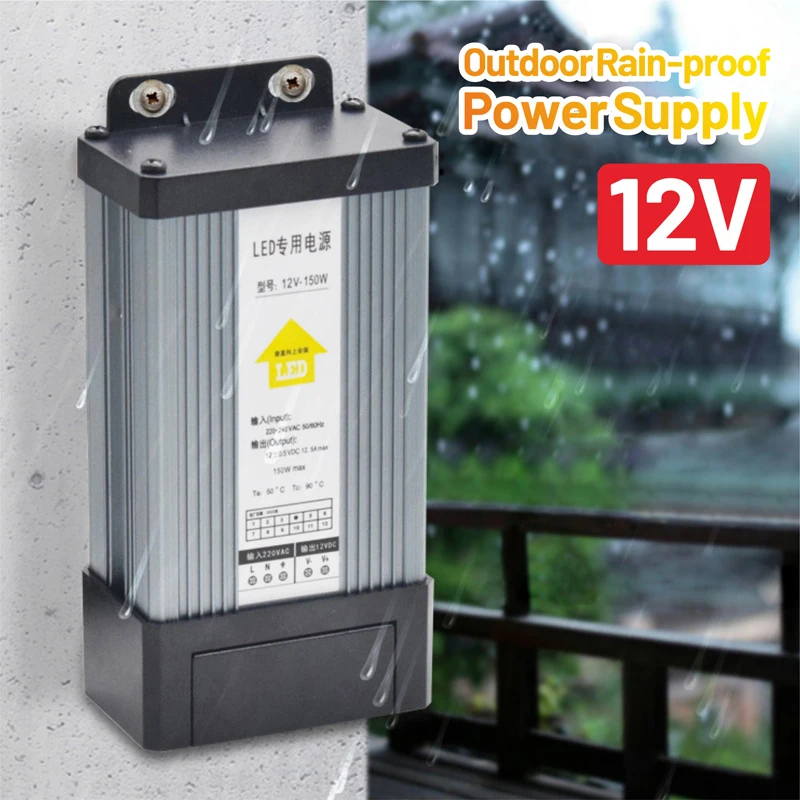 Fonte de Alimentação Comutada Impermeável Transformadores de Iluminação Led Dc12v 60w 100w 150w 200w 300w 400w para Publicidade ao ar Livre no Pátio