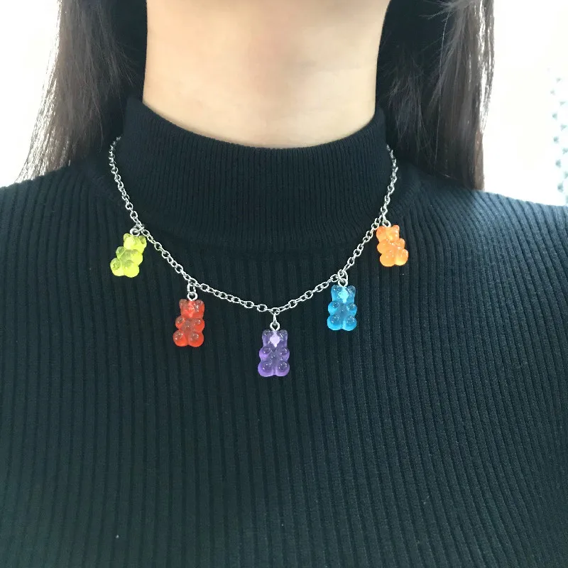 7 Colors Rainbow Cute Jelly Bear Gummy Necklaces For Women Girls Cool Punk  Girl Hip Hop Resin Necklaces Women's Accessories - Necklace - AliExpress