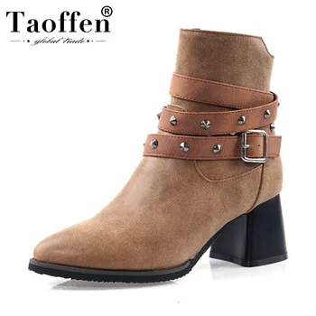

Taoffen Plus Size 32-48 Ankle Boots For Women Fashion Metal Rivets Buckle Winter Shoes Women Casual Square Heel Gothic Boots