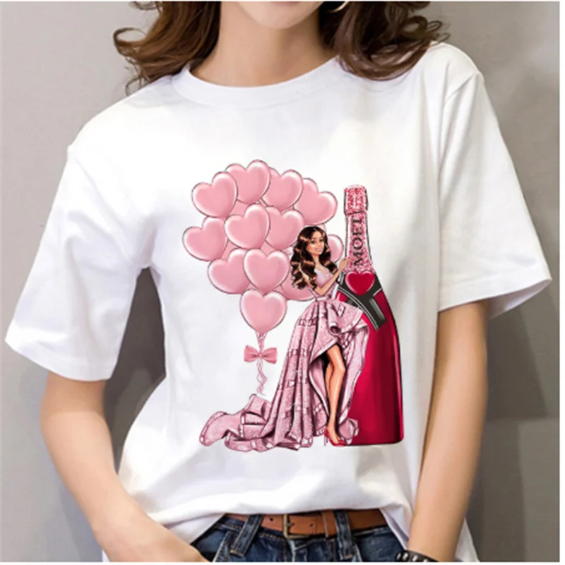 

AOWOF 2020 New Women's fashion T-Shirt Cute Fashion Champagne T-Shirt Casual Harajuku Ladies T-Shirt