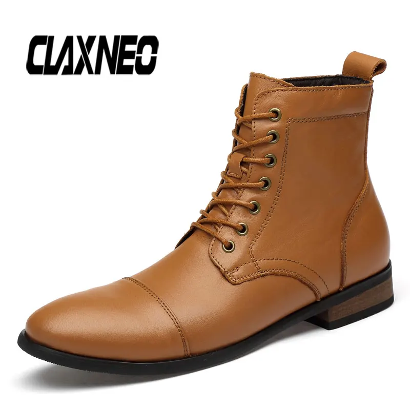 

CLAXNEO Man Boots Pointed Toe Leather Shoes Male High Boot Genuine Leather Handmade Walking Footwear Men's Shoe Big Size