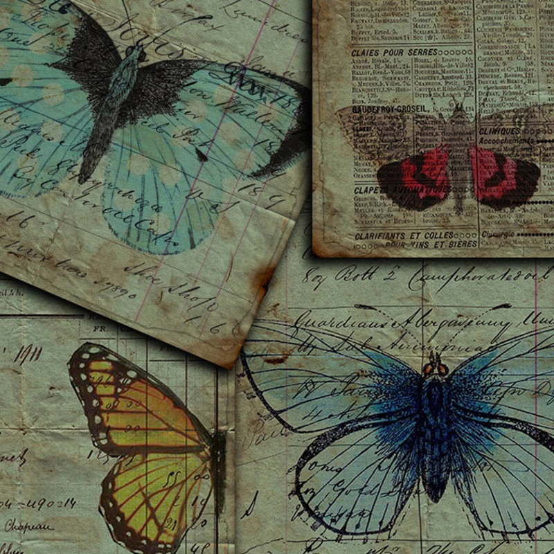 ヴィンテージの蝶の背景素材紙ジャンクジャーナル装飾diyスクラップブッキング古い本のページクラフトペーパー AliExpress