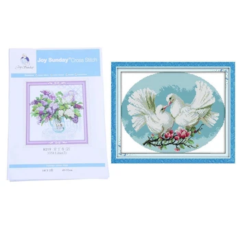 

2 Set DIY Hand Knitting Count Cross Stitch Set Home Decoration - Purple Lilac Pattern & Love Pigeon Pattern