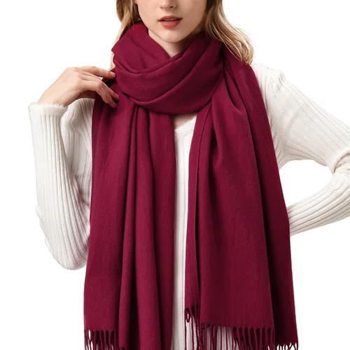 Женский шарф из кашемира FURTALK, теплый шарф из пашмины, мягкий длинный палантин, несколько цветов, зима - Цвет: wine-red