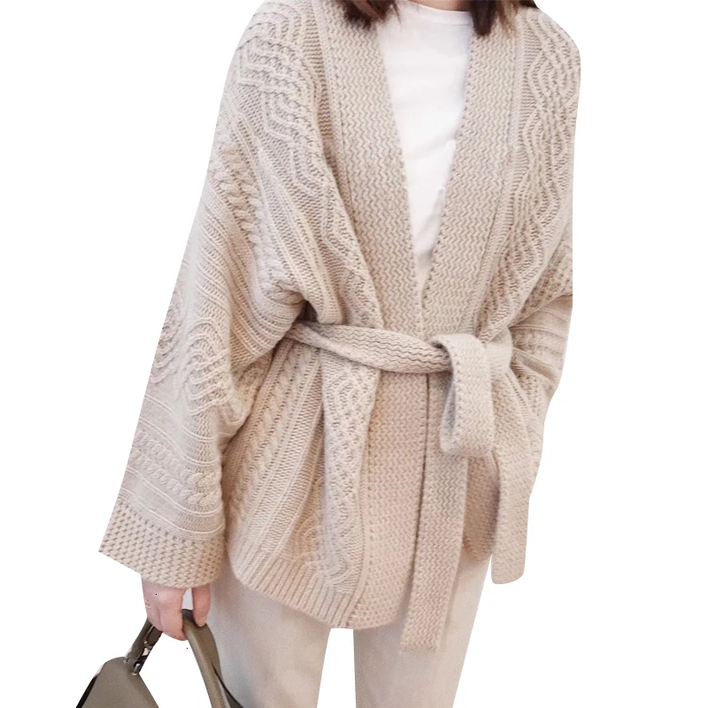 CHICEVER Bowknot Knitted Korean Women's Sweater V Neck Long Sleeve High Waist Lace Up Cardigans Female Autumn Fashion New