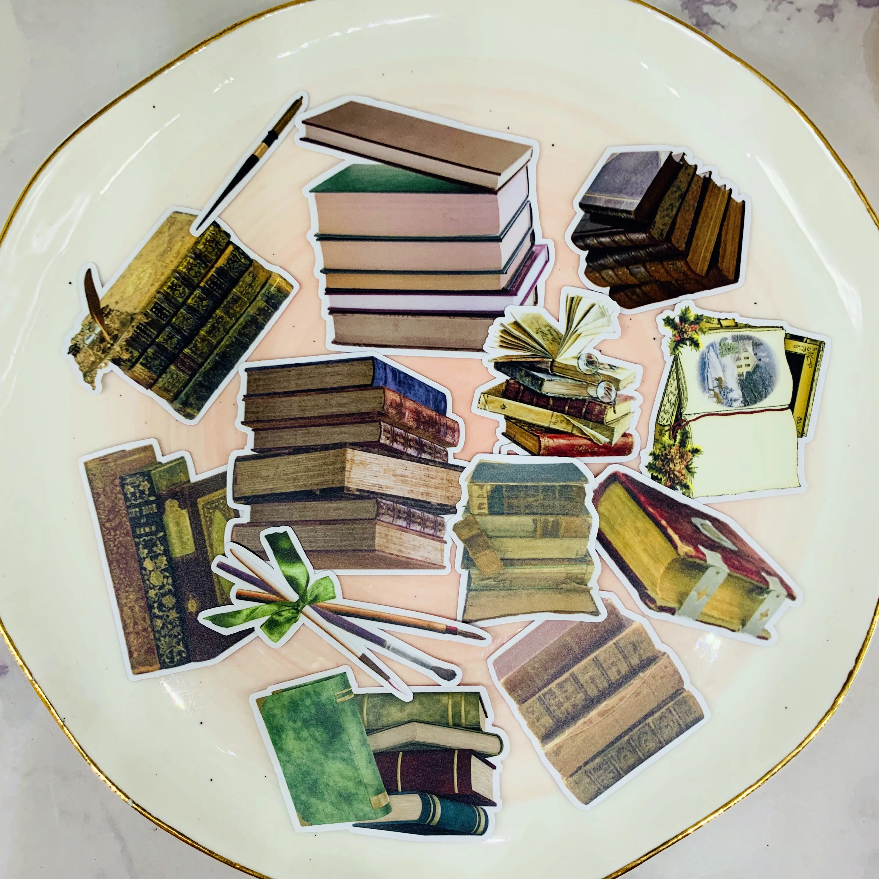 22pcs Vintage books, dictionaries, stacked books, ancient books, thick books OF DIY junk journal stickers