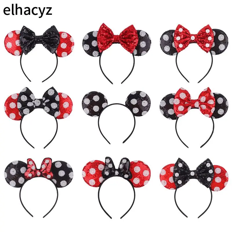 10pc/lot Wholesale DOT Big Glitter Sequin Bow Mouse Ears Hair Band Women Girls Chic Headband Hairband DIY Hair Accessories 1pc new chic dot big glitter sequin bow mouse ears hair band women glirs soft delicate headband hairband diy hair accessories