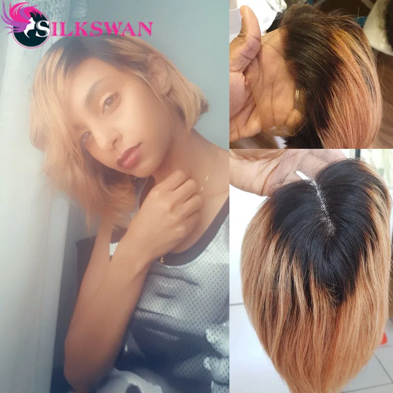 Silkswan короткие стриженые парики бразильские человеческие волосы remy индивидуальные 150% 13*4 парик на кружеве 1b/27 для черных женщин боковая часть