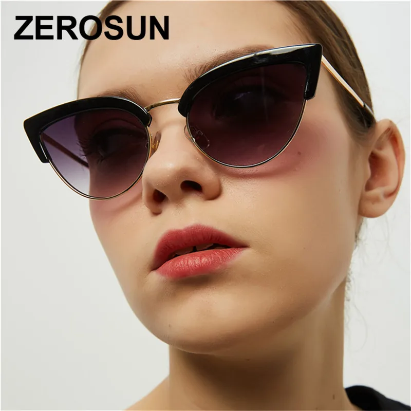 Zerosun кошачий глаз солнцезащитные очки женские маленькие солнцезащитные очки для женщин полуоправы винтажные оттенки стимпанк Ретро очки панка