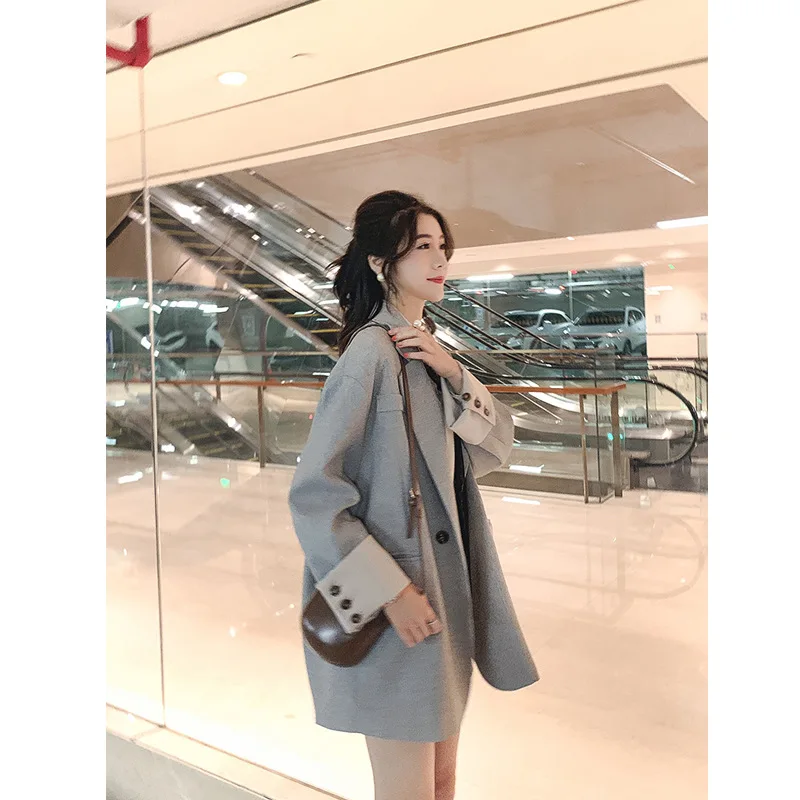 

Gray Elder Brother Profile Suit Jacket Women's Mid-length CHIC Casual Online Celebrity Loose-Fit Suit Spring And Autumn 2019 New