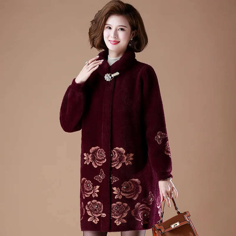 

Middle-aged Women Dress Winter Mid-length Thick Western Style Imitation Mink Velvet Jacket Middle-aged WOMEN'S Apparels Nobility