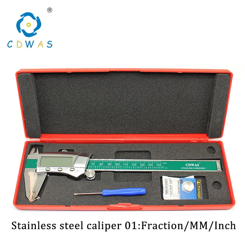 01 Fraction MM Inch Цифровой дисплей 0-150 мм из нержавеющей стали штангенциркуль фракции/мм/дюймовый ЖК-электронный цифровой штангенциркуль высокого качества водонепроницаемый - Цвет: 01 Fraction MM Inch