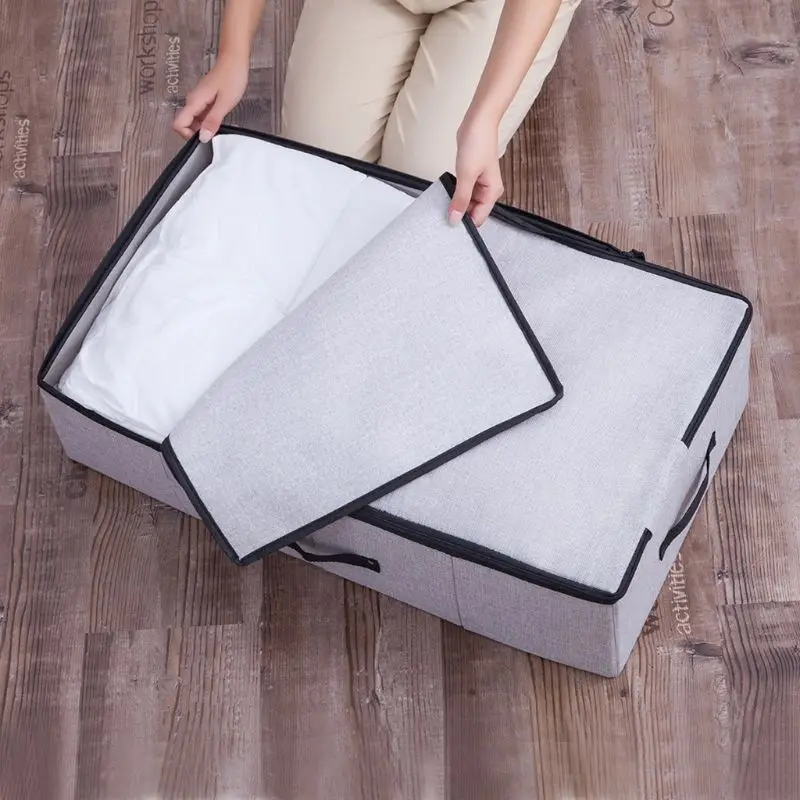 Zapatos underbed Organizador Caja de almacenamiento debajo de la cama de contenedores ropa del edredón bolsa de almacenamiento plegables con tapa transparente de la cremallera de Windows Gris