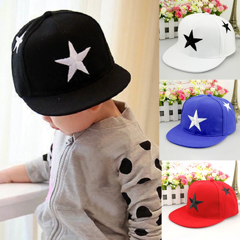 

Boys Girls Adjustable Star Embroidery Sun Hat Baseball Cap Hip Hop Snap Back Kids Wide Brim Canvas Lightweight Sports Fashion