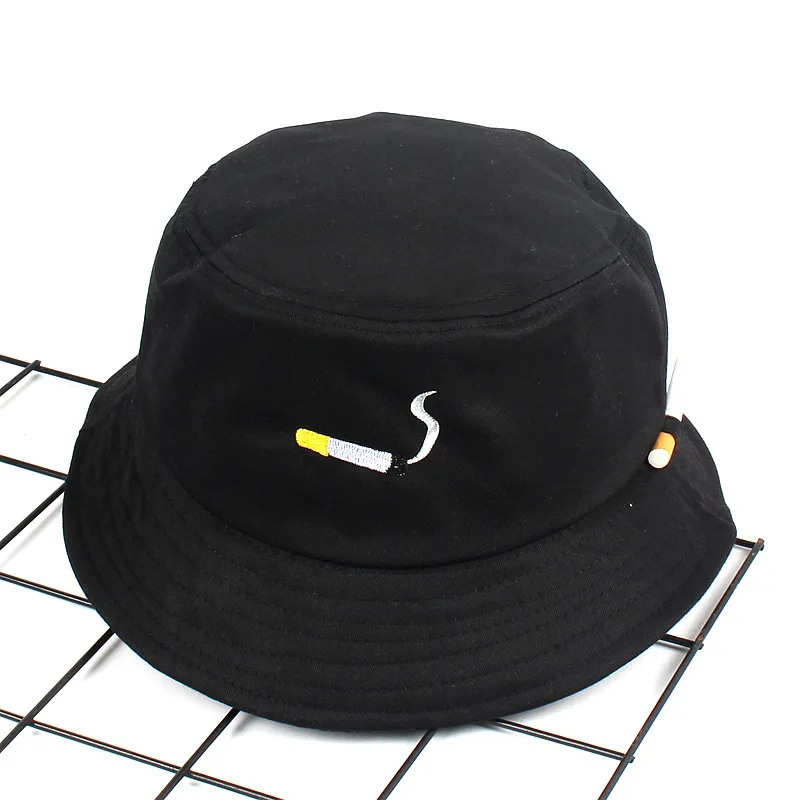 Без холода, шапка-ведро с вышивкой для мужчин и женщин, шляпа в стиле хип-хоп, рыбак, шляпа для взрослых, Панама, Боб, шляпа, летняя, для влюбленных, плоская шляпа, солнцезащитные шляпы - Цвет: Черный