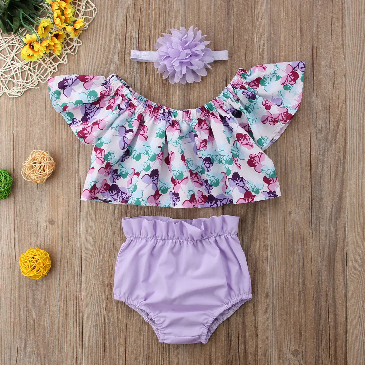 baby outfit matching set New Girl Set Newborn Baby Girl Clothes Off Shoulder Floral Tops Shorts Headband Outfit Set 0-24M baby girl cotton clothing set