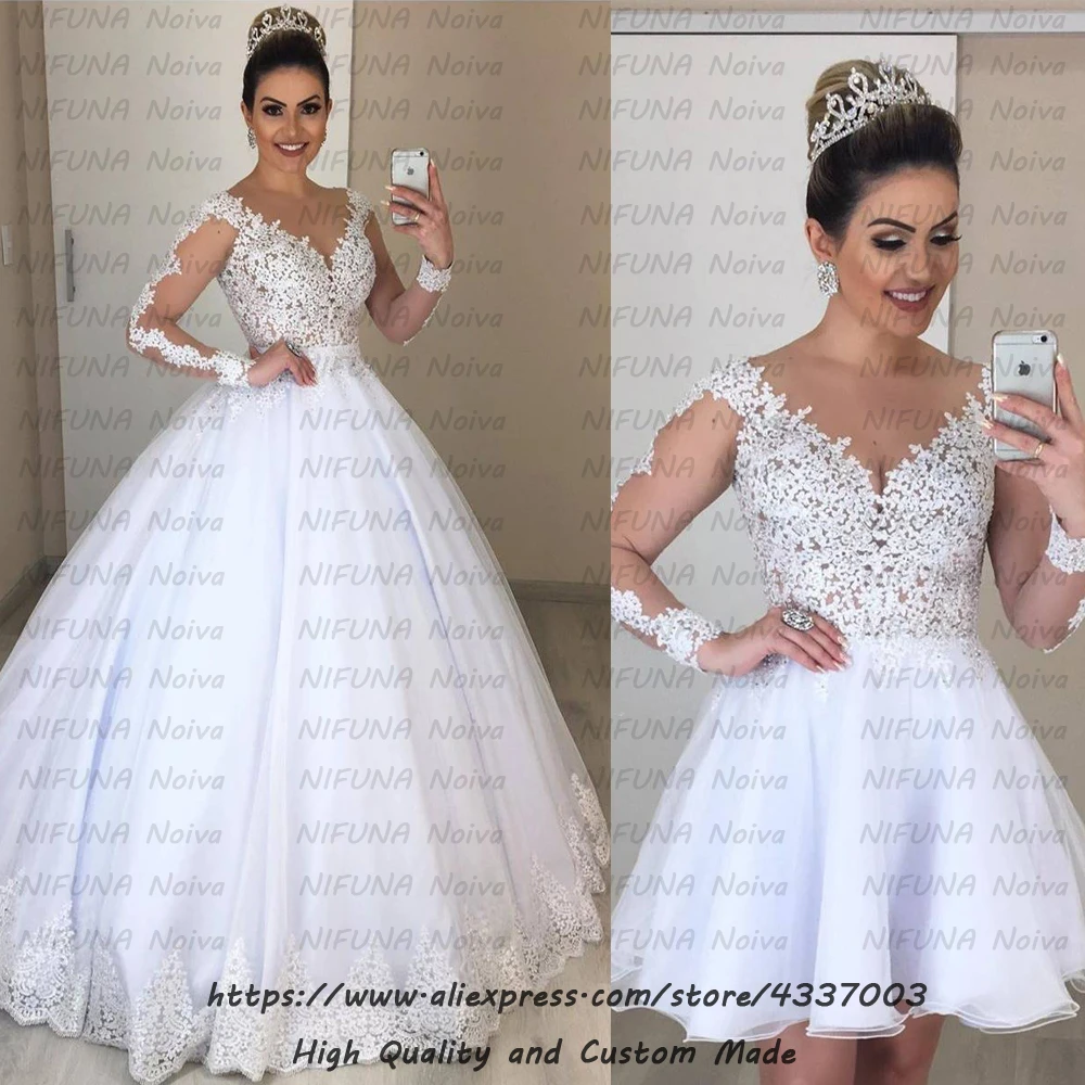 Vestido de novia 2 en 1 сексуальное свадебное платье из двух частей es, халат с длинными рукавами, элегантное кружевное свадебное платье 2 в 1, Casamento