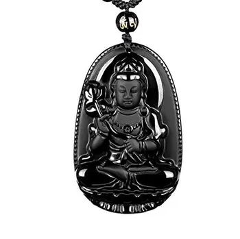 

LETSFUN Fine Jewelry C1lint7785631 Natural Obsidian Akasagarbha Buddha Patron Saint Pendant Free Shipping