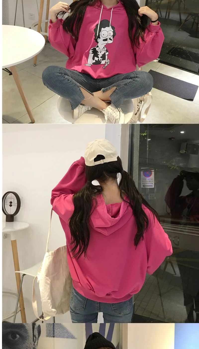 Женские толстовки на осень и зиму в Корейском стиле Ulzzang Harajuku, флисовая толстовка с длинными рукавами, худи для девочек, топы с капюшоном
