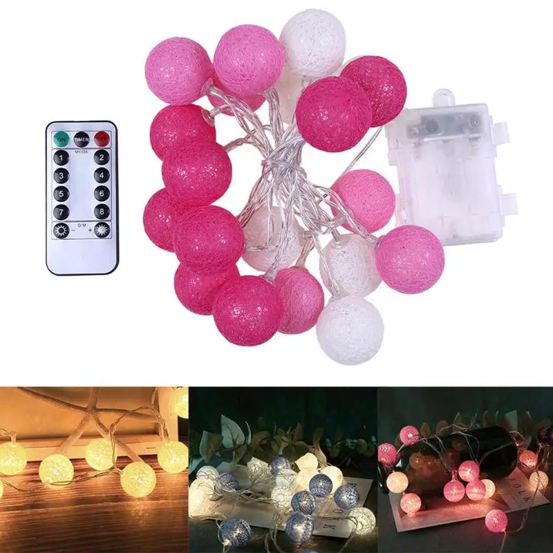 20LED Cotton Balls Garland String Lights Fairy Lamp Holiday Bedroom Decor String Lights Cotton Ball Light Chain Christmas Lights