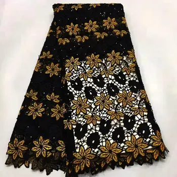 

2019 swiss water soluble lace net fabric with rhinestones pretty beaded african guipure lace fabric flowers for weddingdress