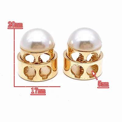 Meetee 30pcs Metal Pearl Double Hole Stopper Buckles Spring Elastic Adjustment Cord Lock DIY Hat Cord End Decor Button DS010 - Color: PearlGold